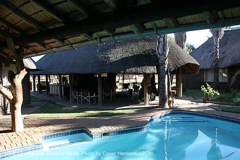 VIEW FROM MY ROOM: The fire where we would spend a great deal of time during the next week. The pool was cold — it was early winter in South Africa. Photo by Conor Harrison, LSON. IMG 6524