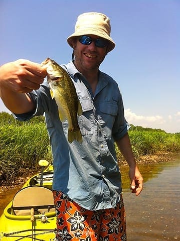 NICE HAT: This was one of several bass that came out of a hole with good current. Photo by LSON. BRAZOS2