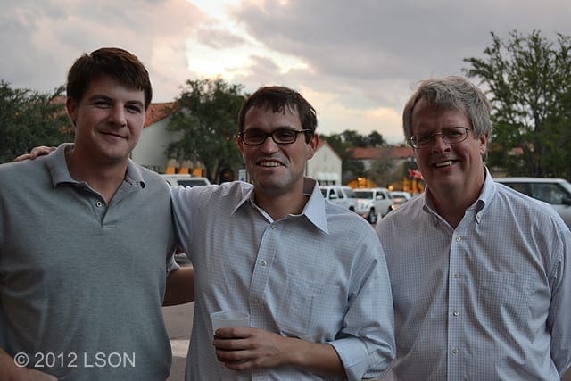 FOUND SOME FRIENDS: Trey Burrow, left, Brian Cyphers, center, and Jim Adams, right, came out to enjoy the food, drink, and music. Photo by John Keith, LSON. DSC 0058
